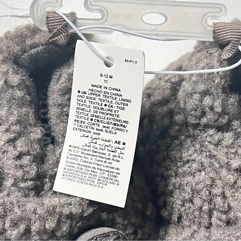 Old Navy Unisex Sherpa Critter Gray Slippers Sz 6-12M